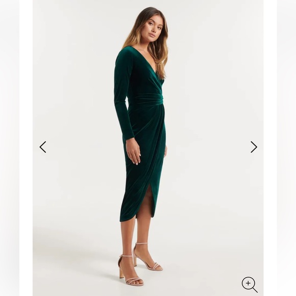 Ever New Antionette Wrap Velvet Midi XS Emerald Green - Picture 3 of 5